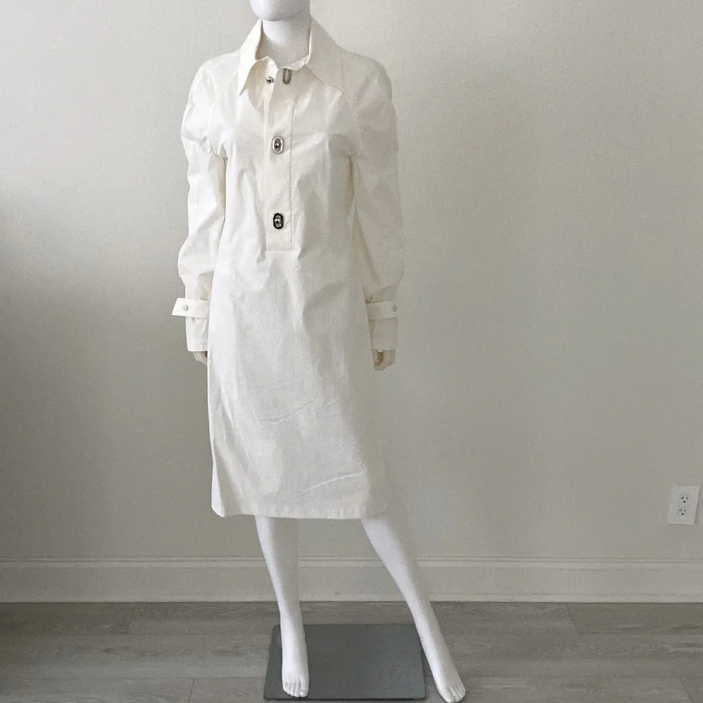 BOTTEGA VENETA MIDI SHIRT WOMEN'S LONG SLEEVE DRESS WHITE NEW - Picture 6 of 15